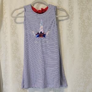 Navy Striped Kids Dress with Sequin Design